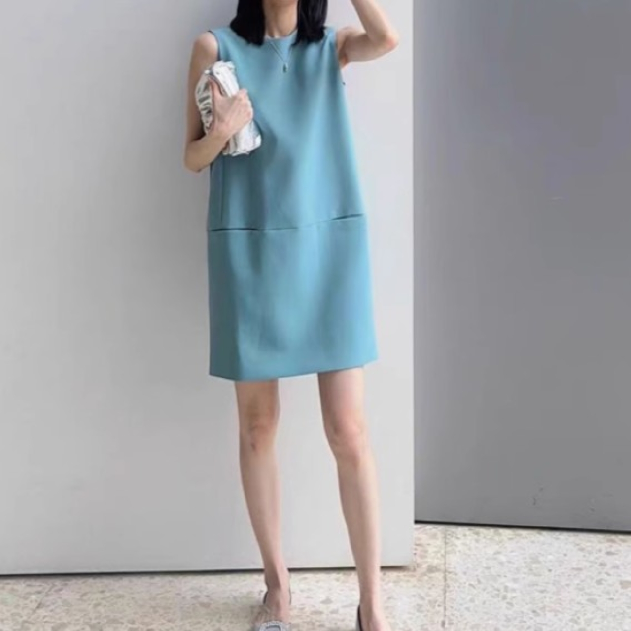 骨格ウェーブ フレンチ ボクシー Iラインワンピース